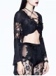 Gothic Black Perspective Mesh-yarn Long-sleeve Lace Front Short And Back Long Blouse