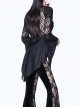 Gothic Black Perspective Mesh-yarn Long-sleeve Lace Front Short And Back Long Blouse
