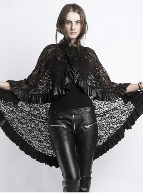 Steampunk Gothic Stand Collar Black Lace Women's Shawl