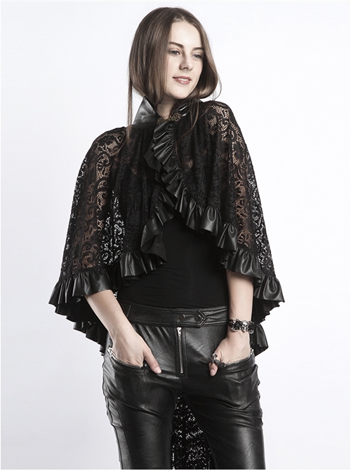 Steampunk Gothic Stand Collar Black Lace Women's Shawl