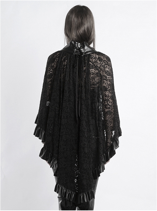 Steampunk Gothic Stand Collar Black Lace Women's Shawl