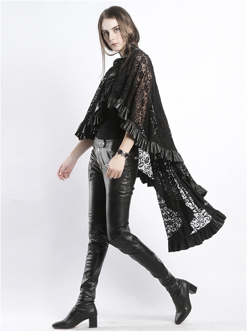 Steampunk Gothic Stand Collar Black Lace Women's Shawl