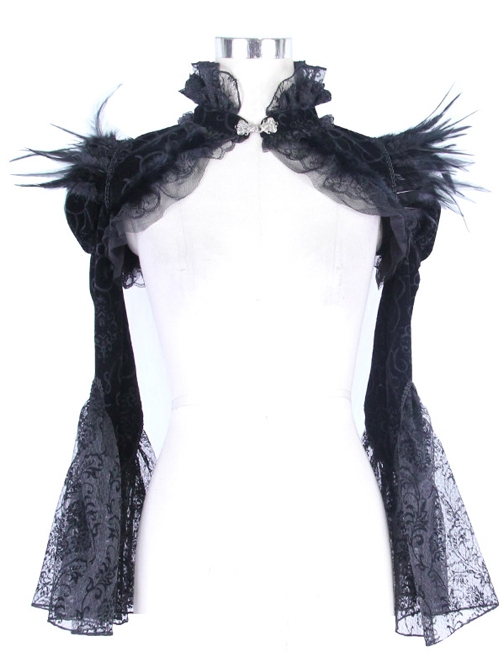 Palace Style Gothic Black Lace Feather Stand Collar Lotus Leaf Sleeve ...