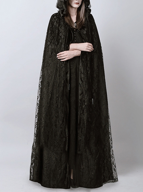 Steampunk Dark Mystical Fete Black Lace Gothic Women's Long Cloak