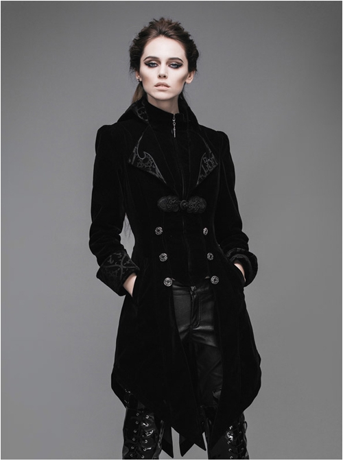 Steampunk Gothic Panne Velvet Medium Length Women's Tuxedo
