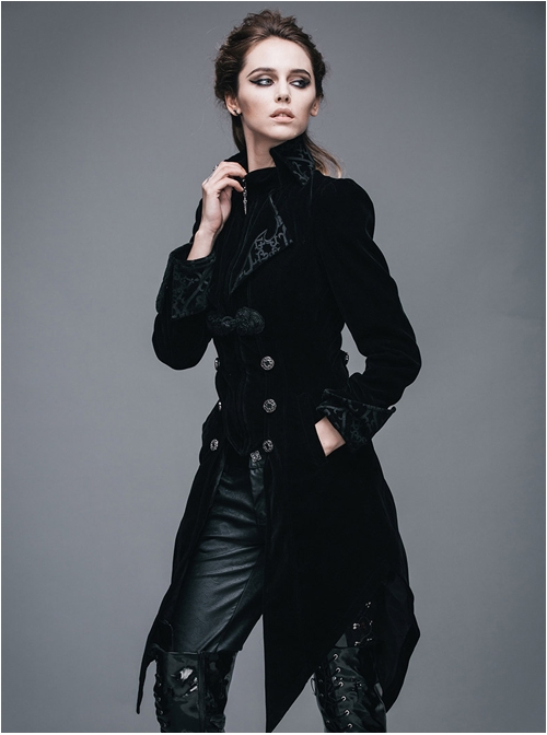 Steampunk Gothic Panne Velvet Medium Length Women's Tuxedo