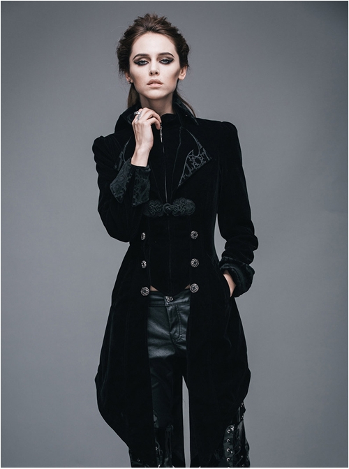 Steampunk Gothic Panne Velvet Medium Length Women's Tuxedo