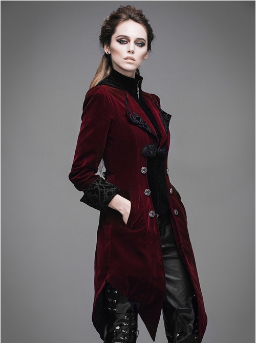 Steampunk Gothic Panne Velvet Medium Length Women's Tuxedo