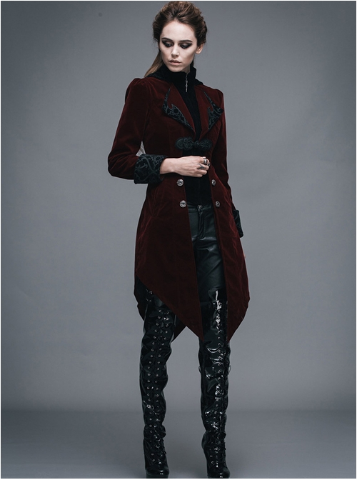 Steampunk Gothic Panne Velvet Medium Length Women's Tuxedo