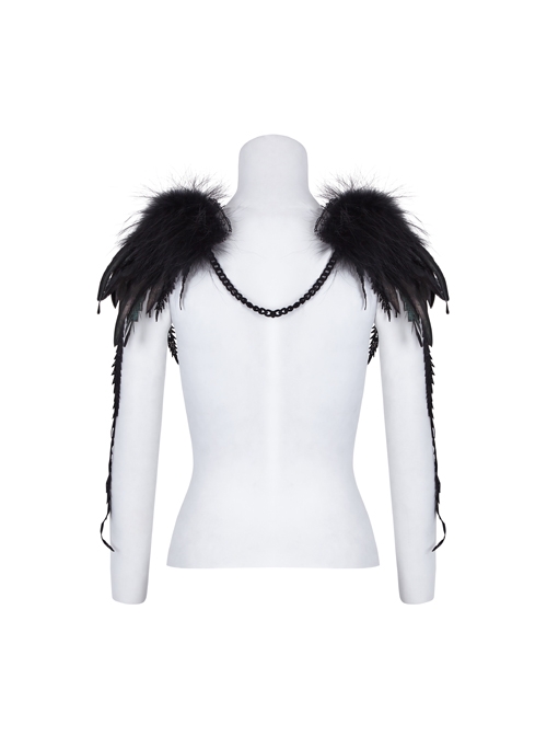 Palace Style Black Feather Leather Gothic Shoulder Knot