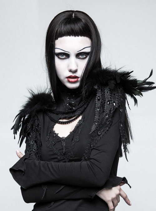 Palace Style Black Feather Leather Gothic Shoulder Knot