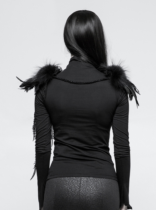 Palace Style Black Feather Leather Gothic Shoulder Knot