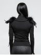Palace Style Black Feather Leather Gothic Shoulder Knot