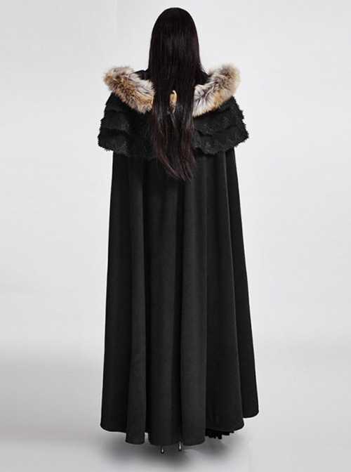 Wool Collar Black Gorgeous Gothic Long Womens Cloak