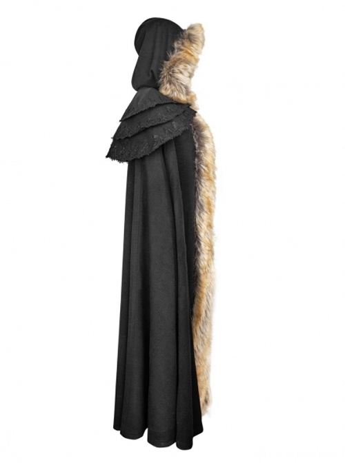 Wool Collar Black Gorgeous Gothic Long Womens Cloak