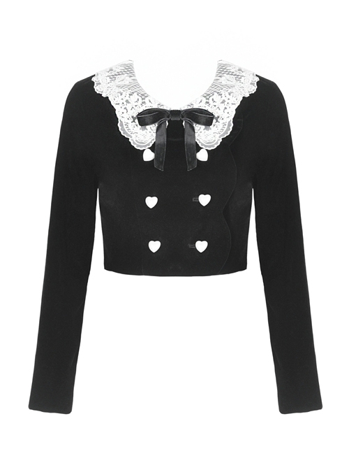 Retro Academy Doll Collar Bowknot Gothic Black Collar Jacket