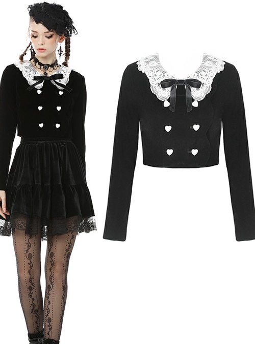 Retro Academy Doll Collar Bowknot Gothic Black Collar Jacket