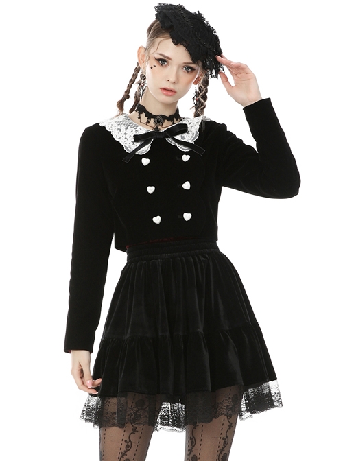 Retro Academy Doll Collar Bowknot Gothic Black Collar Jacket