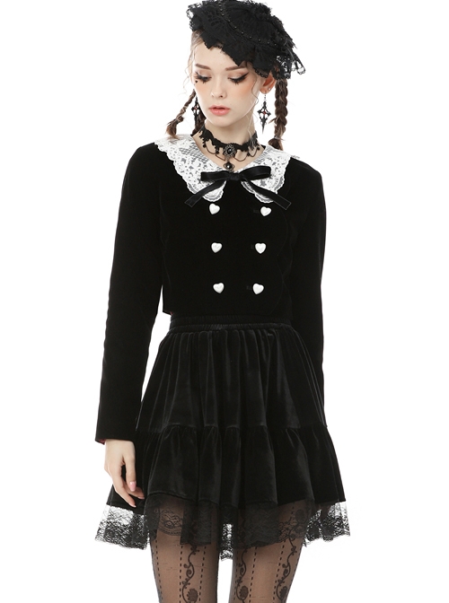 Retro Academy Doll Collar Bowknot Gothic Black Collar Jacket