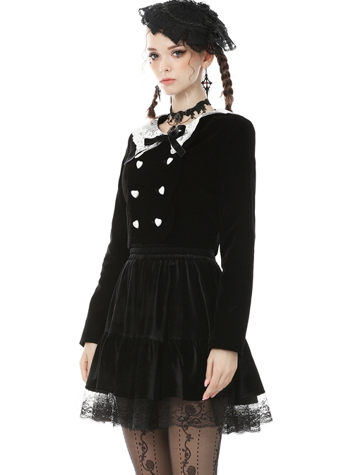 Retro Academy Doll Collar Bowknot Gothic Black Collar Jacket