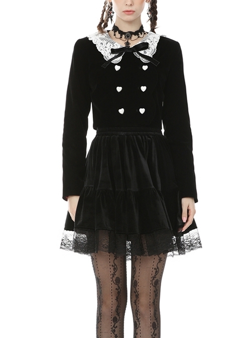 Retro Academy Doll Collar Bowknot Gothic Black Collar Jacket