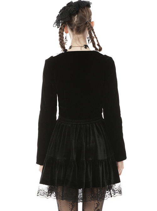 Retro Academy Doll Collar Bowknot Gothic Black Collar Jacket