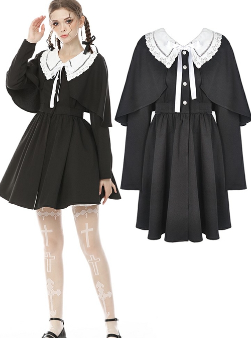 Nuns Prayer Style Gothic Long Sleeve Fake Two Pieces Shawl Coat