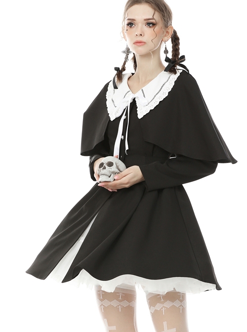 Nuns Prayer Style Gothic Long Sleeve Fake Two Pieces Shawl Coat