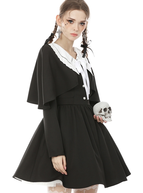 Nuns Prayer Style Gothic Long Sleeve Fake Two Pieces Shawl Coat