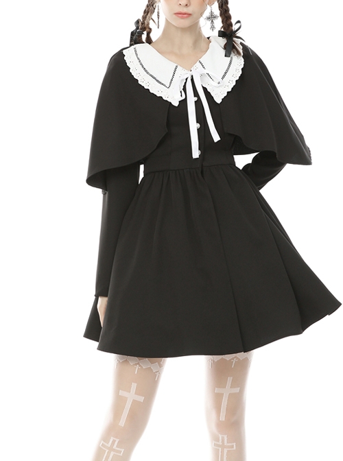 Nuns Prayer Style Gothic Long Sleeve Fake Two Pieces Shawl Coat