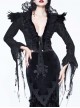 Gothic Black Lace Feather Decoration Slim Deep V-collar Irregular Cuff Jacket