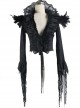 Gothic Black Lace Feather Decoration Slim Deep V-collar Irregular Cuff Jacket