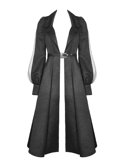Black Lapel Open Front Gothic Long Cardigan Coat