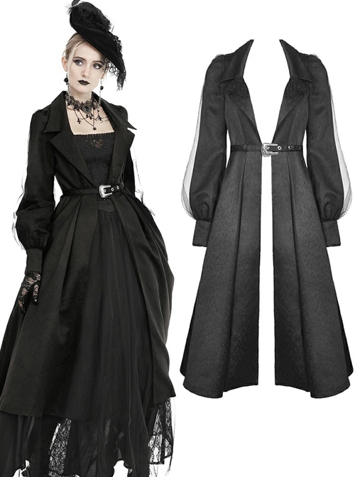 Black Lapel Open Front Gothic Long Cardigan Coat