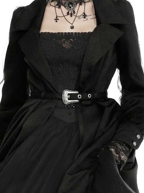 Black Lapel Open Front Gothic Long Cardigan Coat