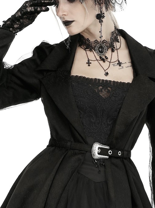 Black Lapel Open Front Gothic Long Cardigan Coat