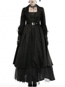 Black Lapel Open Front Gothic Long Cardigan Coat