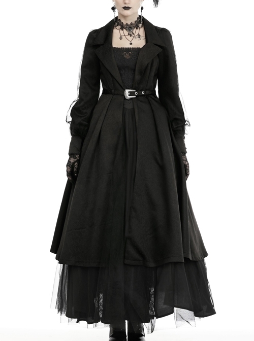Black Lapel Open Front Gothic Long Cardigan Coat