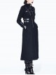 Halloween Gothic Black Metallic Skull Rivet Decorative Slim Hooded Long Windbreaker