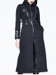 Halloween Gothic Black Metallic Skull Rivet Decorative Slim Hooded Long Windbreaker