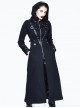 Halloween Gothic Black Metallic Skull Rivet Decorative Slim Hooded Long Windbreaker