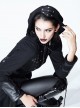 Halloween Gothic Black Metallic Skull Rivet Decorative Slim Hooded Long Windbreaker