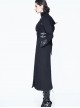 Halloween Gothic Black Metallic Skull Rivet Decorative Slim Hooded Long Windbreaker