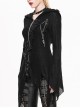 Gothic Black Thin Knit Sweater Slim Hooded Irregular Hem Jacket