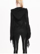 Gothic Black Thin Knit Sweater Slim Hooded Irregular Hem Jacket