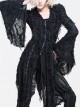 Gothic Black Tassel Long Irregular Hem Long Sleeve Hooded Thin Coat