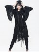Gothic Black Tassel Long Irregular Hem Long Sleeve Hooded Thin Coat