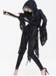 Gothic Black Tassel Long Irregular Hem Long Sleeve Hooded Thin Coat