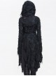 Gothic Black Tassel Long Irregular Hem Long Sleeve Hooded Thin Coat