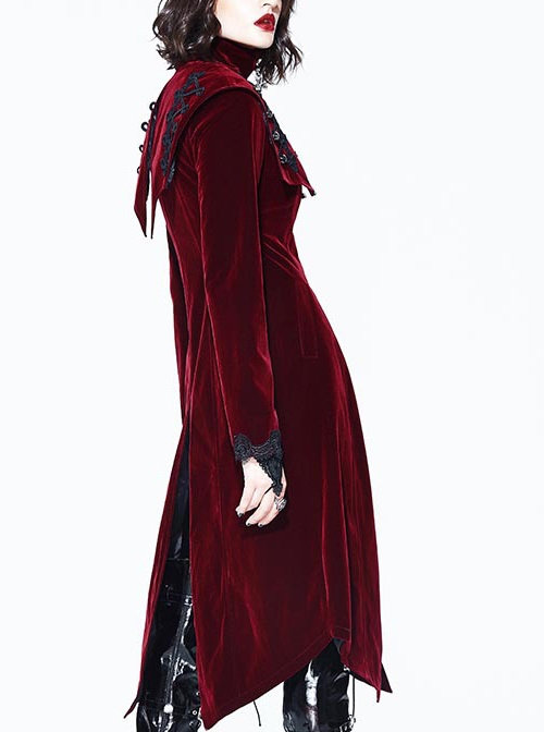 Gothic High Collar Black And Red Medium Length Autumn Winter Windbreaker